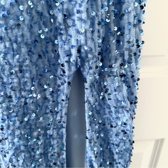 Miss Veil Pastel Blue Sequin Formal Maxi Dress Size Medium Sweetheart Leg Slit - Picture 8 of 16